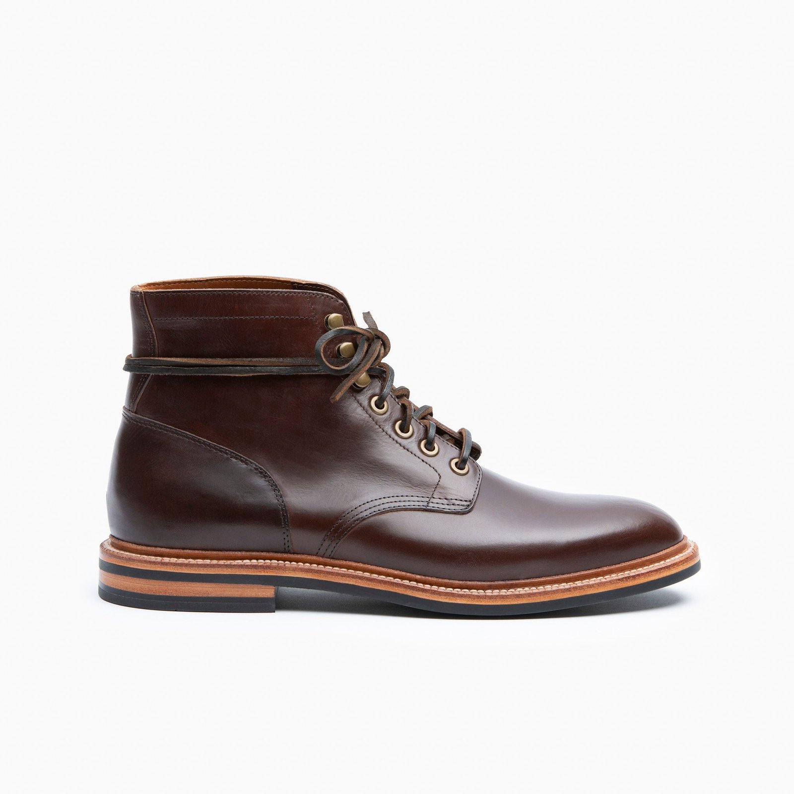 Grant Stone Diesel Boot in rich crimson brown leather with studded rubber outsole