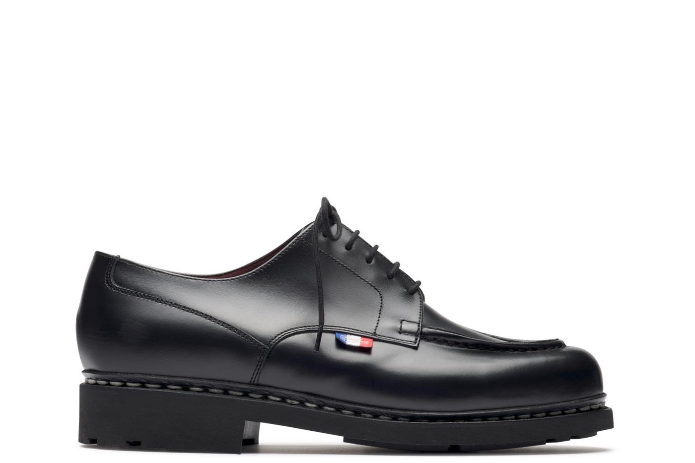 Paraboot Chambord U-tip derby shoes in black smooth Lis leather with Norwegian welt and Tex rubber sole